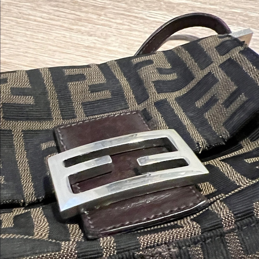 RARE Vintage Fendi Mini Mama Baguette in Brown and Black Logo Monogram Bag - Picture 10 of 13